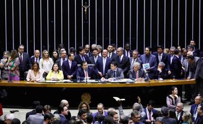 Deputados durante a votação do primeiro turno da reforma da Previdência.