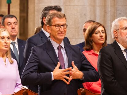 El presidente del PP, Alberto Núñez Feijóo, el pasado martes en la catedral de Santiago de Compostela.