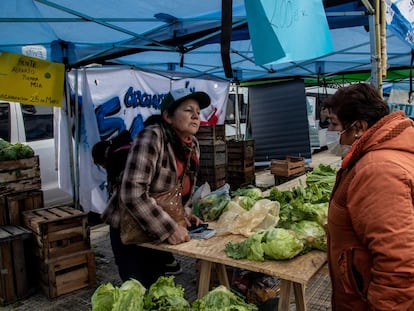 Un comprador asiste a un mercado organizado por la Unión de Trabajadores Económicos Populares, en Argentina.