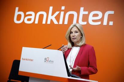 La consejera delegada de Bankinter, Mar&iacute;a Dolores Dancausa, esta ma&ntilde;ana en la rueda de rpensa celebrada en la sede de Madrid