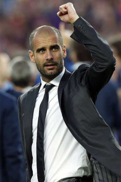 Pep Guardiola festeja el triunfo contra el Valladolid.