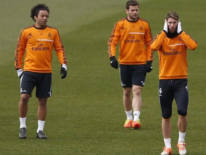 Marcelo, con Nacho y Sergio en un entrenamiento. 