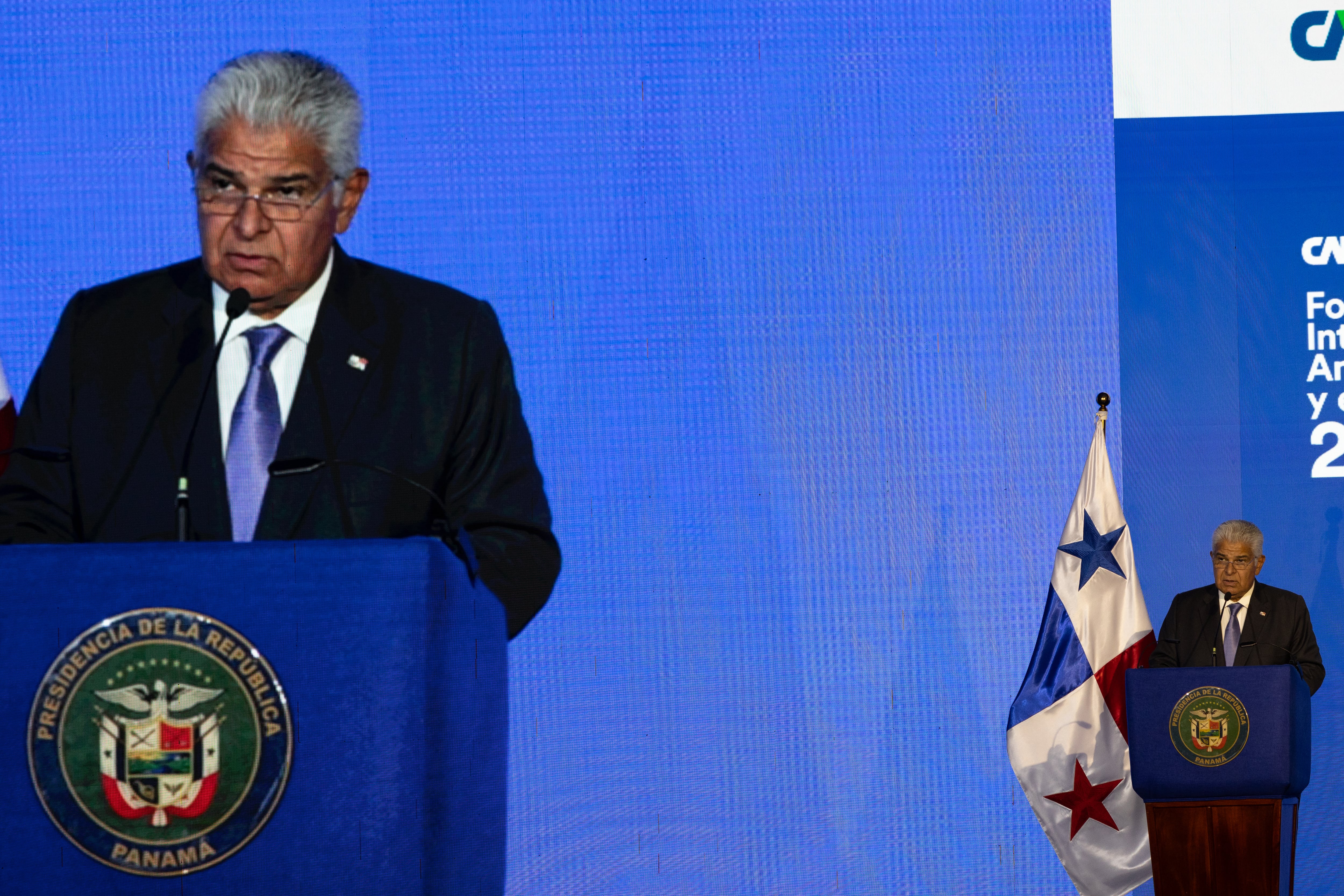 Panamá, 29 de enero 2025, José Raúl Mulino, presidente de Panamá durante la ceremonia de inauguración del Foro Económico Internacional América Latina y el Caribe 2025.
