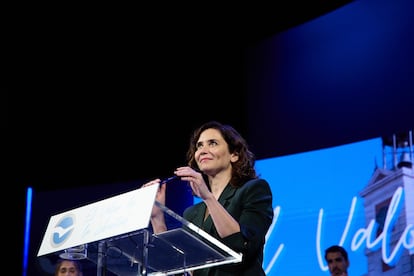 La presidenta de la Comunidad de Madrid, Isabel Díaz Ayuso, durante un acto de su partido, este sábado.