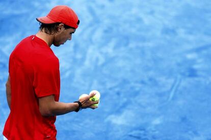 Nadal, durante el entrenamiento de ayer.