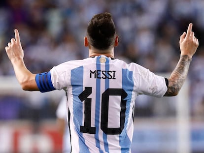 Lionel Messi celebra su gol ante Jamaica, en el partido amistoso que jugó con la selección de Argentina el 28 de septiembre pasado en Estados Unidos.