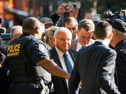 Democratic Senator from New Jersey Bob Menendez arrives to the Manhattan federal court in New York, on September 27, 2023.