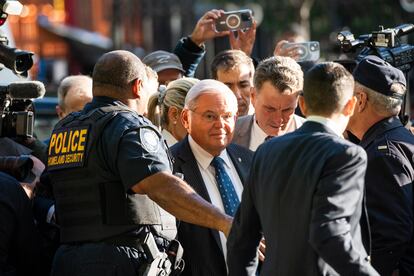 Democratic Senator from New Jersey Bob Menendez arrives to the Manhattan federal court in New York, on September 27, 2023.