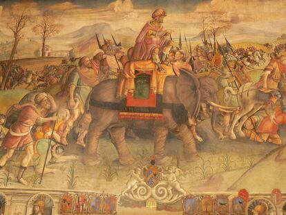 Detalle del fresco <i>Aníbal en Italia</i> (siglo XVI), atribuido a Jacobo Ripanda, del Museo Capitolino (Roma).
