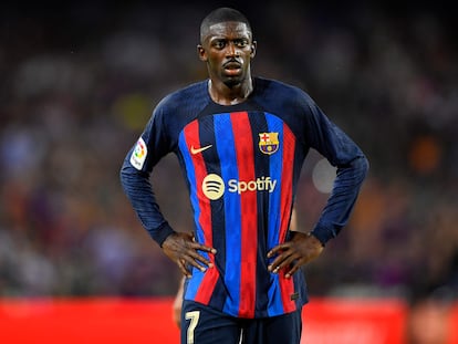 Dembélé en un partido con el Barcelona.