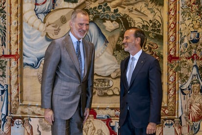 Felipe VI recibe en audiencia al presidente del Parlament, Gabriel Le Senne, este miércoles en el Palacio de la Almudaina.