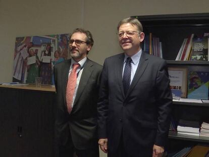 Eugenio Ambrosi, director de la OIM, con el presidente Ximo Puig, en Bruselas.