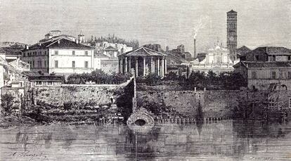 Roma, Italia 1875, vista de la cloaca máxima.