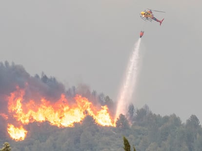 Bomberos de la Generalitat actuando, el pasado miércoles, en el incendio de Artesa de Segre.