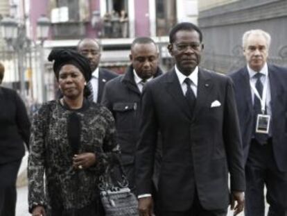 Teodoro Obiang arrives at Almudena cathedral.