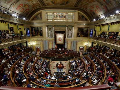 Vista general del hemiciclo del Congreso de los Diputados durante la moción de censura de Vox.