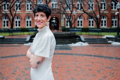 Elma Saiz, ministra de Inclusión, Seguridad Social y Migraciones, en la Universidad de Georgetown (Washington), el 25 de enero de 2024.