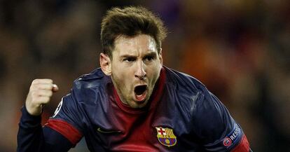 Messi celebra uno de sus goles con el Barcelona. 