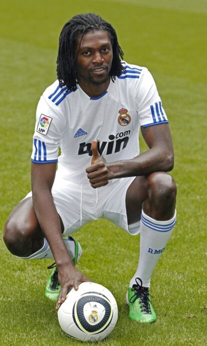 Adebayor, durante su presentación.