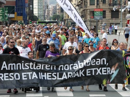 Marcha de apoyo a los presos de ETA este agosto en Bilbao.