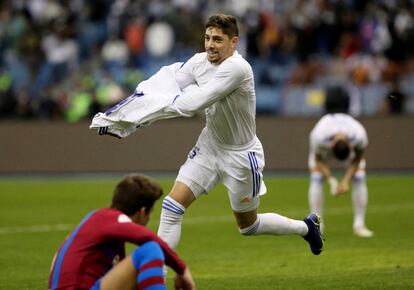 Valverde celebra el tercer gol al Barcelona en la Supercopa.