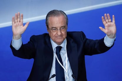 O presidente do Real Madrid, Florentino Pérez, na assembleia de sócios do clube.