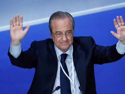 O presidente do Real Madrid, Florentino Pérez, na assembleia de sócios do clube.