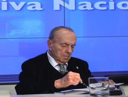 Manuel Fraga en su última aparición pública en marzo de 2011 durante la Junta Directiva Nacional del PP.