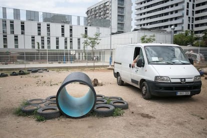 Operaris treballen a l'escola Fluvià, afectada per una plaga de rates.