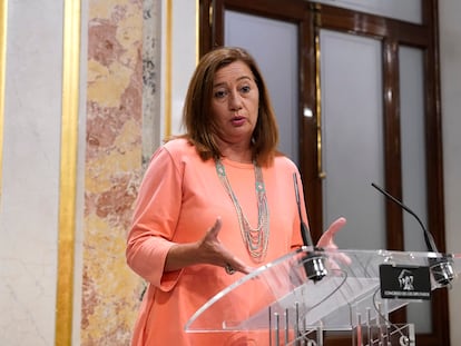 La presidenta del Congreso, Francina Armengol, comparece en rueda de prensa.