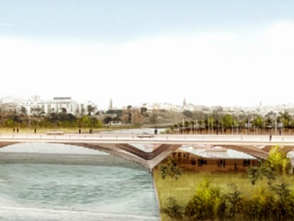 Imagen virtual del nuevo puente Mulay el Hassan sobre el río Bu-Regreg del arquitecto e ingeniero francés Marc Mimram, entre Rabat y Salé.