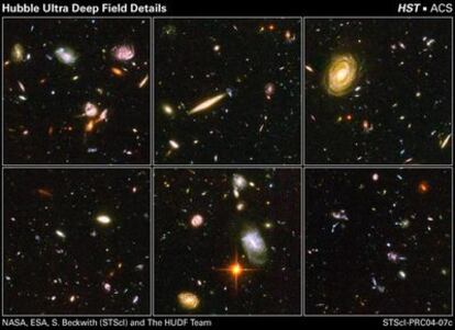 Objetos lejanos de las imágenes del campo del <i>Hubble</i> Ultra Profundo (UDF, Ultra Deep Field), donde se aprecian sus detalles.