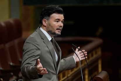 El portavoz de ERC en el Congreso, Gabriel Rufián, durante una  intervención el pasado 27 de noviembre.