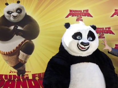 El actor Jack Black en la presentaci&oacute;n en Madrid de Kung Fu Panda 2 en 2011.