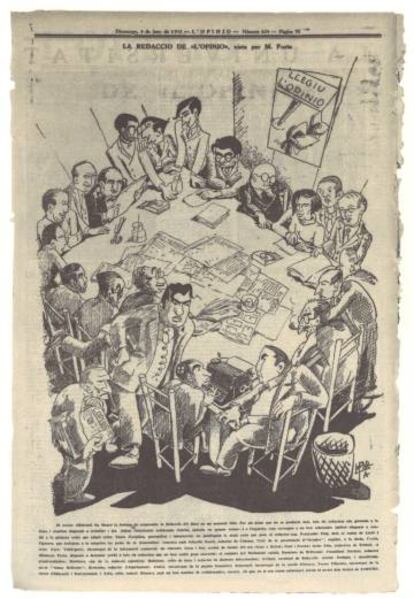 Caricatura de la redacció de 'L’Opinió', al mateix diari, del 4 de juny de 1933.