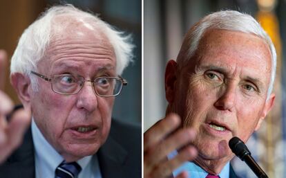 This combination of the photos shows Sen. Bernie Sanders, left, and former Vice President Mike Pence, right.