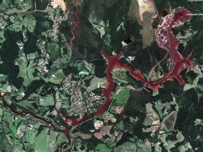 Foto de satélite do rio Paraopeba na região de Brumadinho.  