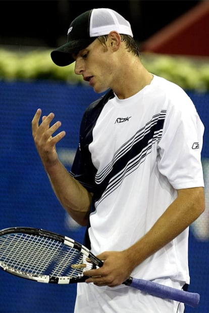 Roddick se lamenta durante un partido del Masters de Madrid.