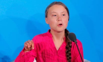 Greta Thunberg  discursa durante Conferência do Clima da ONU, no último dia 23 de setembro