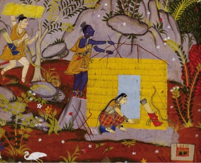 Escenas del <i>Ramayana, </i>en un manuscrito mogol del siglo XVI.