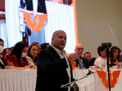 El Gobernador de Jalisco, Enrique Alfaro, durante la Cuarta Convención Nacional de Movimiento Ciudadano, en 2021.