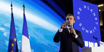 Macron, ayer en París, en un discurso previo a la cumbre.