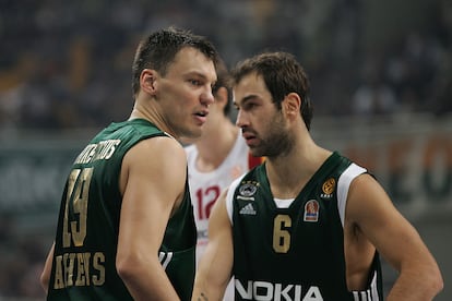 Jasikevicius y Spanoulis, en 2007 con el Panathinaikos en la Euroliga