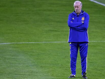 Del Bosque, en un entrenamiento en Las Rozas.