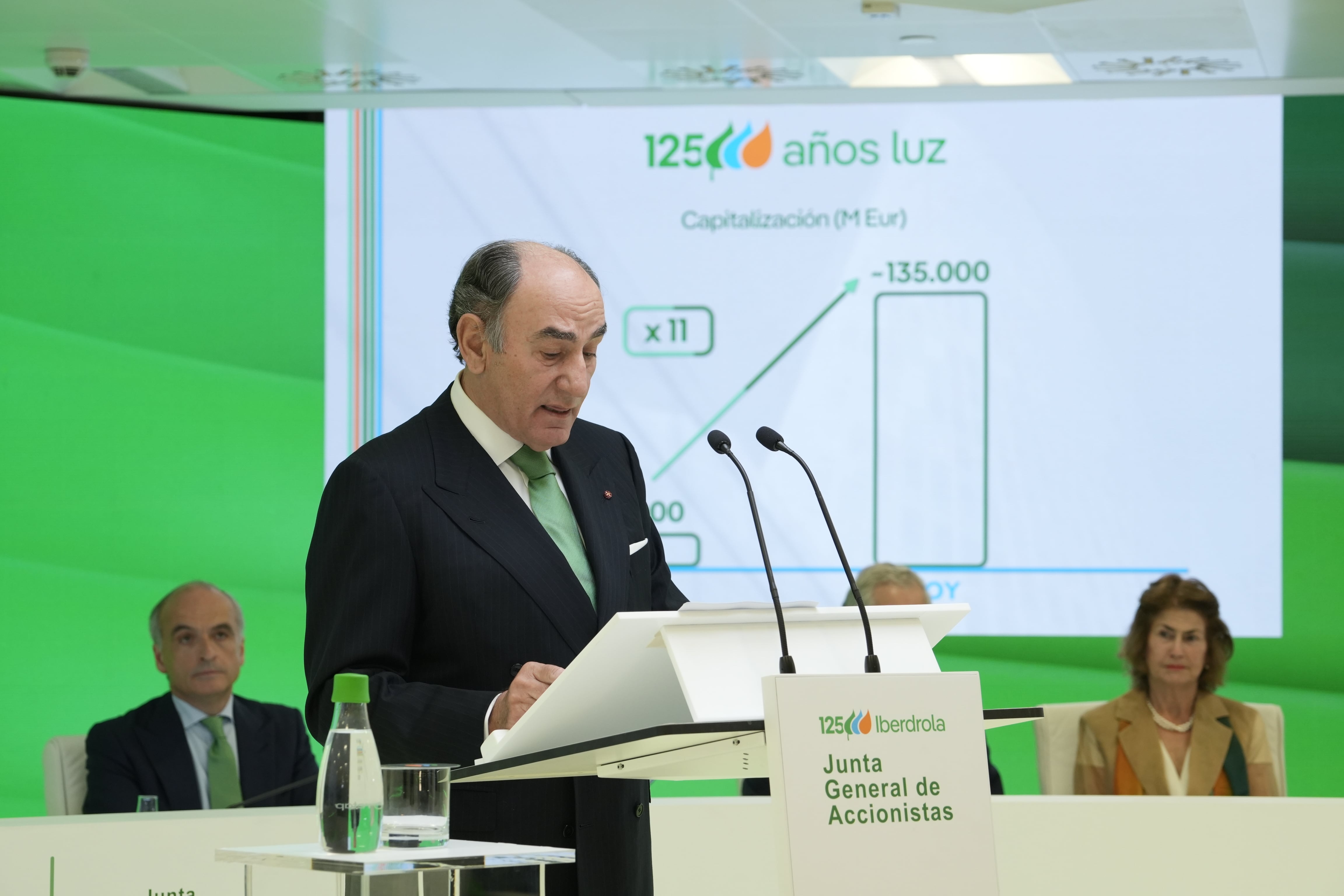 El presidente de Iberdrola, Ignacio Galán, durante la junta de este viernes en Bilbao.