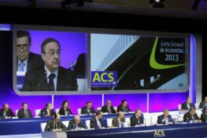 El presidente de, ACS Florentino Pérez, durante su intervención hoy la Junta General Ordinaria de Accionistas.
