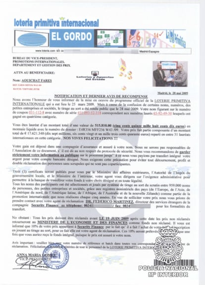 Carta nigeriana que anuncia a su víctima que ha ganado un premio de la lotería.