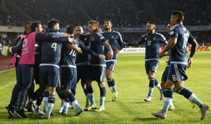 L'Argentina celebra el gol d'Agüero, en el minut 60.