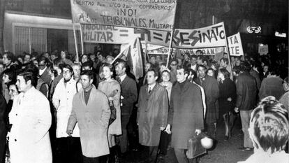 Manifestación en París contra el proceso de Burgos, en 1970.