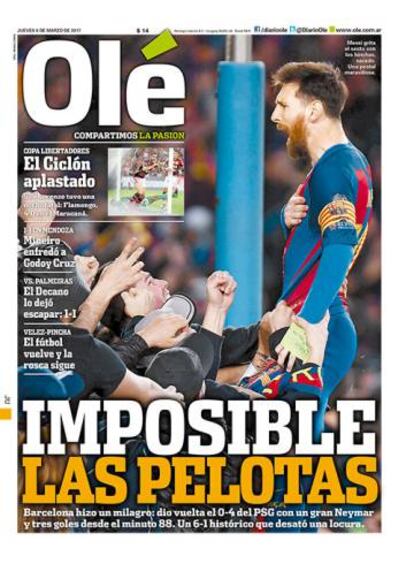 La portada del deportivo argentino Olé.